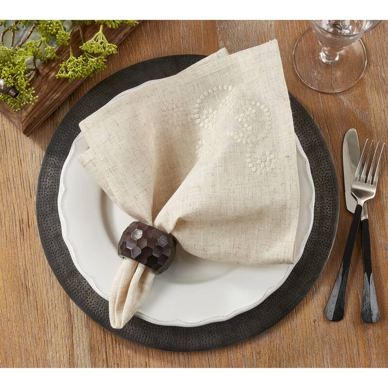 Embroidered Swirl Design Natural Linen Blend Napkin - Set of 4