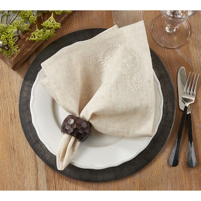 Embroidered Swirl Design Natural Linen Blend Napkin - Set of 4