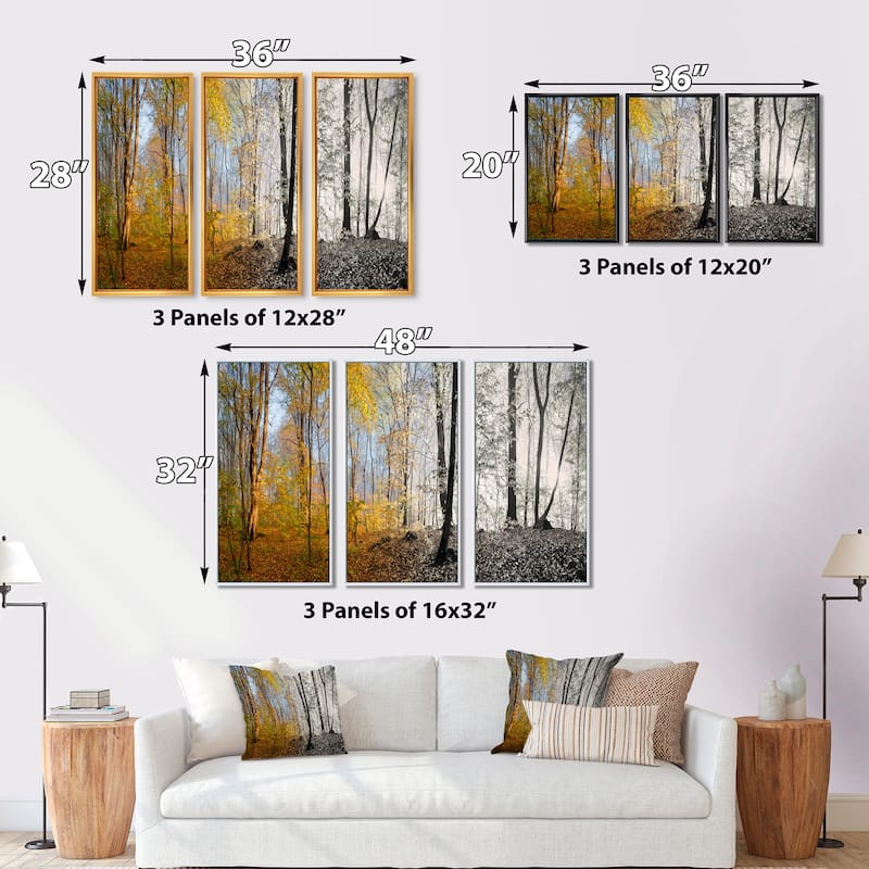 Designart "Yellow Morning in Forest Panorama" Landscape Framed Art