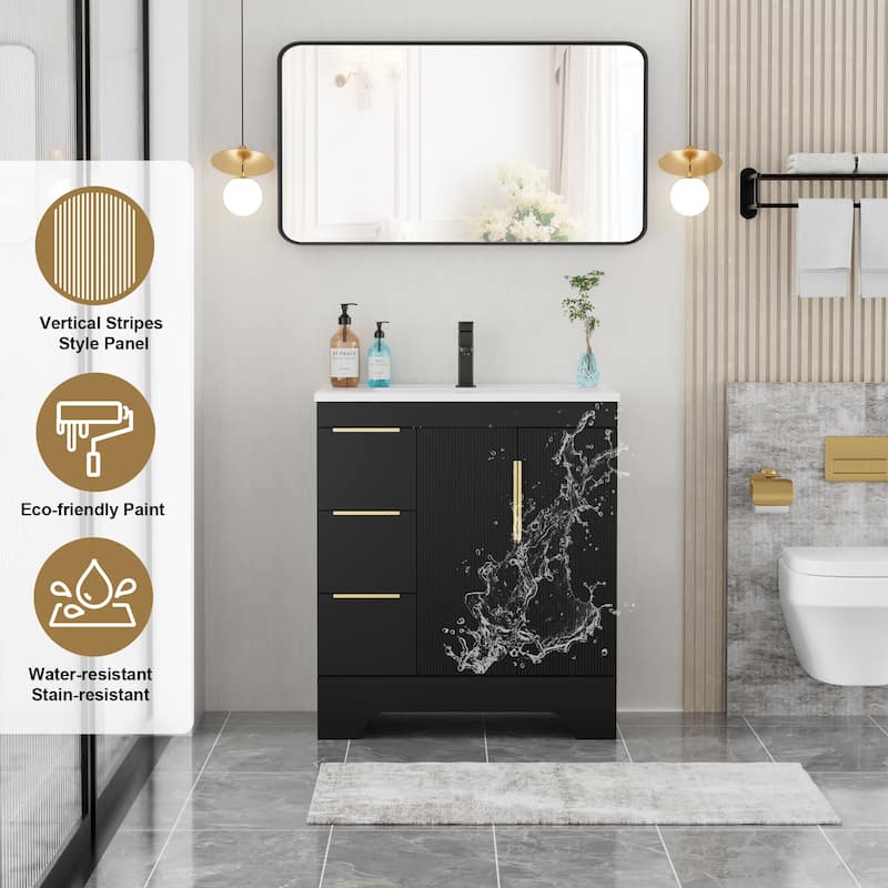 Vertical Stripes Bathroom Vanity Set with Sink Top & Faucet