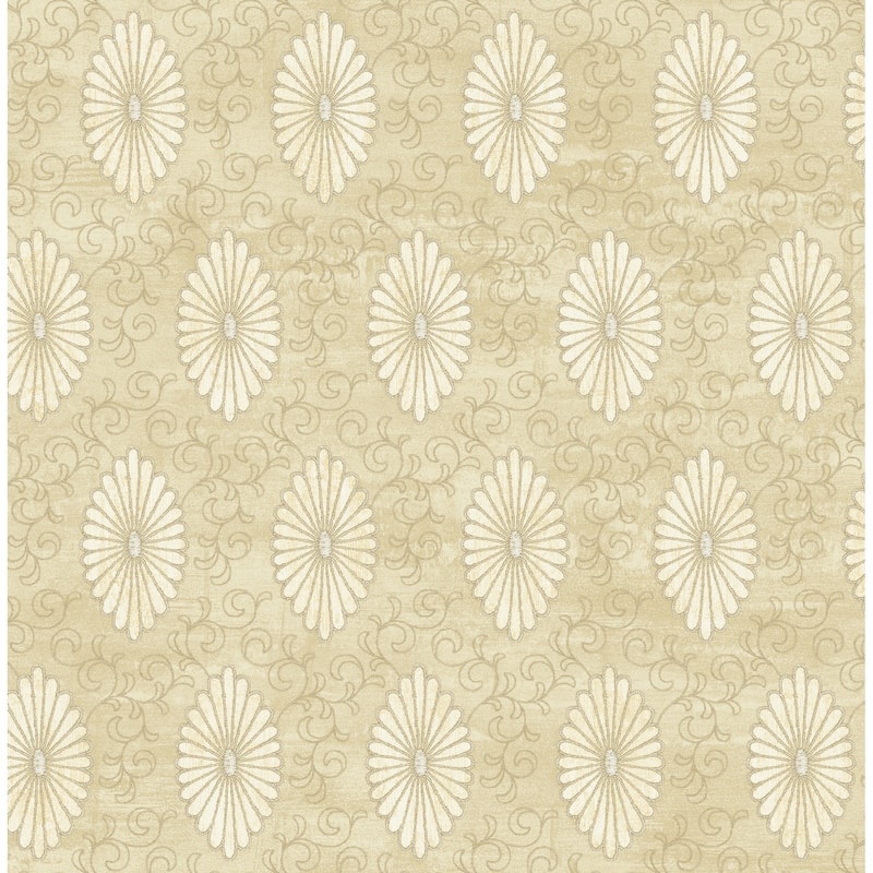 Seabrook Designs Palladium Medallion Unpasted Wallpaper - 20.5 in. W x 33 ft. L - Metallic Gold and Cream