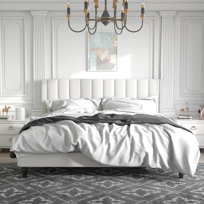 Velvet Upholstered Platform Bed Frame with Headboard