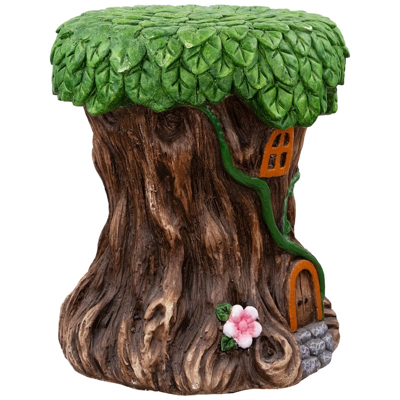 Outdoor Garden Fairy Tree Stump Plant Stand - 13.75"