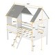 preview thumbnail 11 of 9, Twin Size Low Loft Bed with with Two Side Windows, House-shaped Bed with Ladder, Pine Wooden Bed with Guardrail, White+Gray