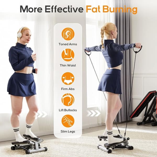 Mini Stair Stepper Machine With Resistance Bands - Home Cardio Equipment For Full Body Workout