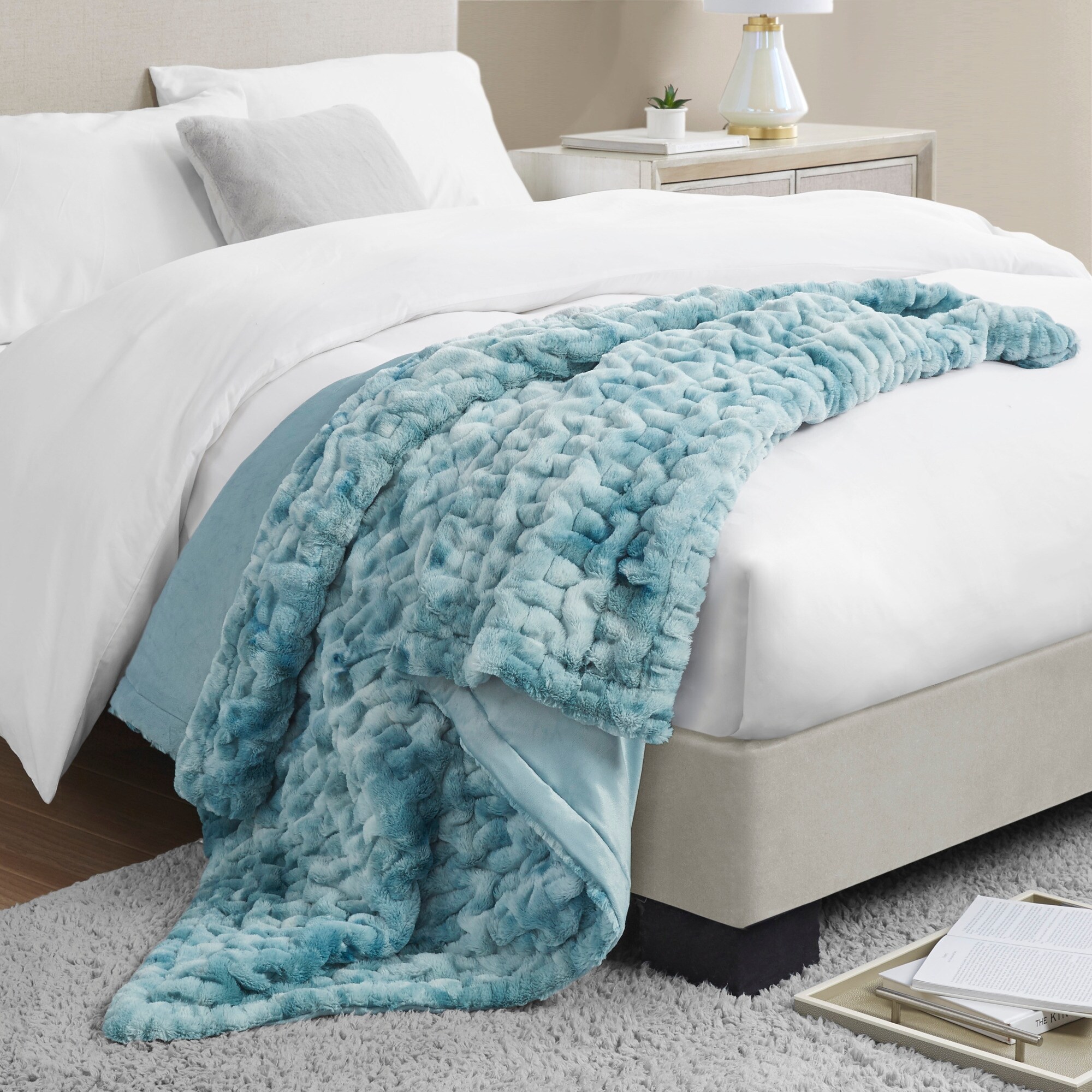 Comfort spaces ruched faux fur plush 3 piece throw blanket set ultra soft flu cheap