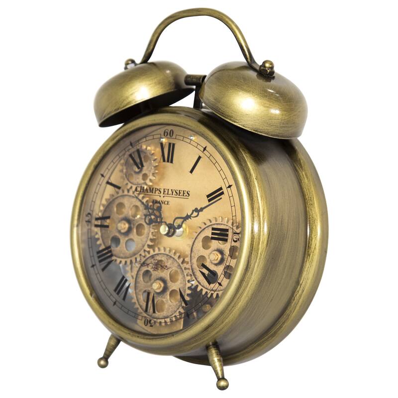 Yosemite Home Decor Brass Gear II Table Top Clock - 10 x 7.5 x 3
