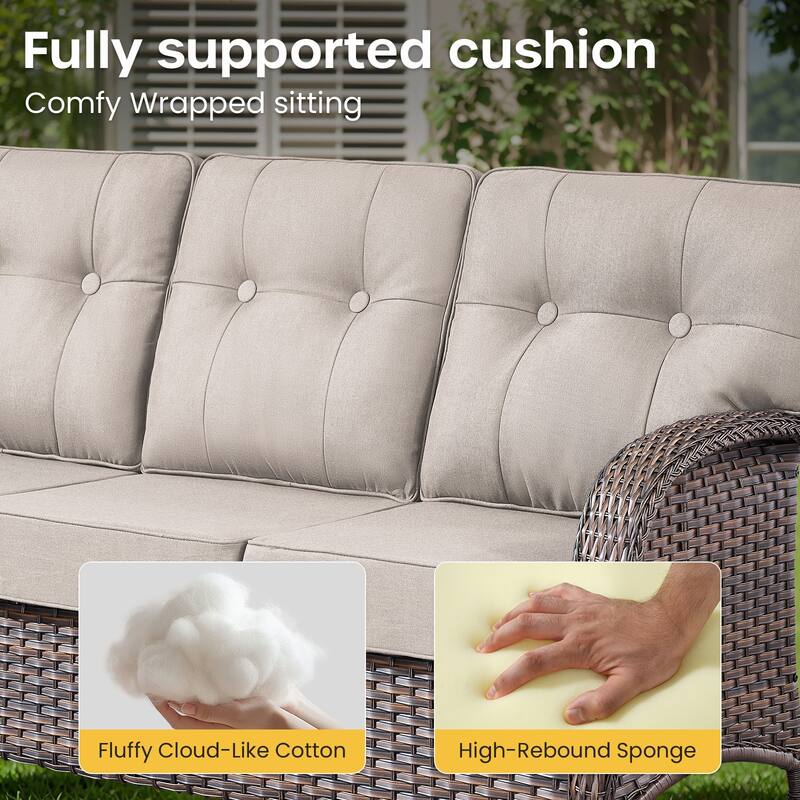 Gymojoy 3-Piece Outdoor Wicker Patio Furniture Set, 5" Thick Cushioned Rattan Sofa with Ottomans