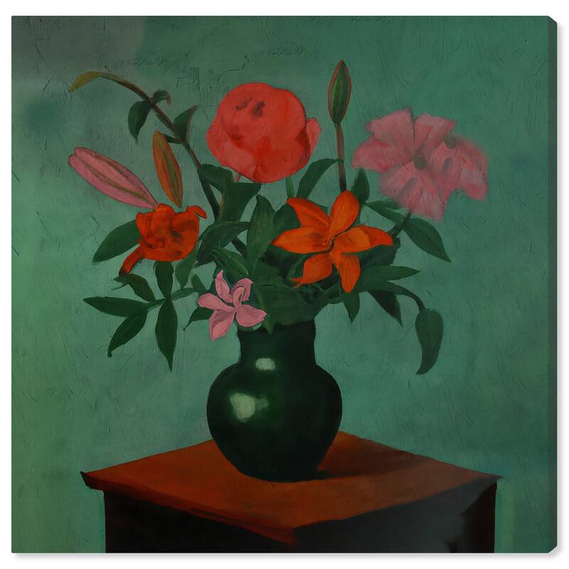 Wynwood Studio Canvas Floral and Botanical Hibiscus Vintage Vase Red and Traditional Wall Art Canvas Print - Red, Green