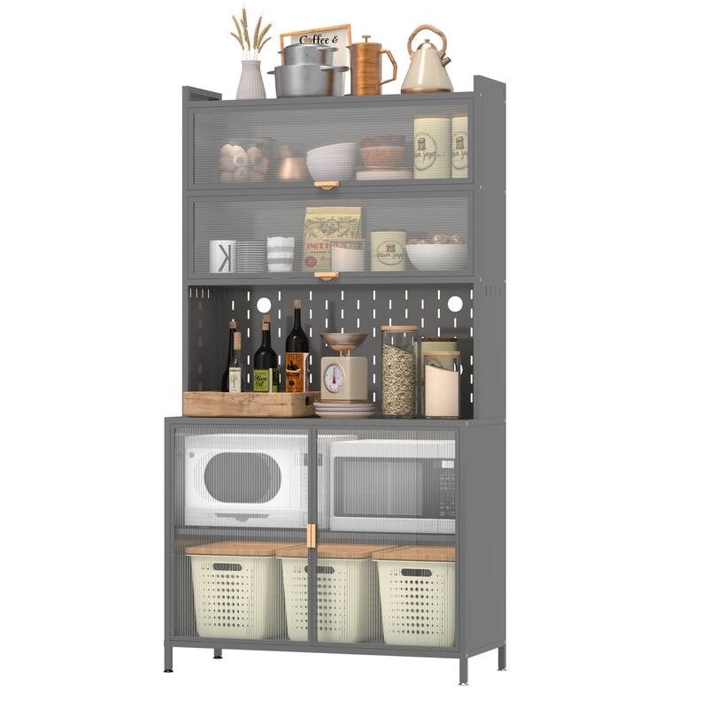 73'' Tall Kitchen Pantry Cabinet , 6 Level Flip Door with Pegboard Metal Pantry Storage Cabinet, Anti-Tip Design Hutch