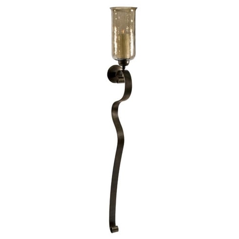 62 75 Dramatic Wrought Iron Wall Sconce With Brown Gl 62 75 Dramatic Wrought Iron Wall Sconce With Brown Gl Pillar Candle Holder Black