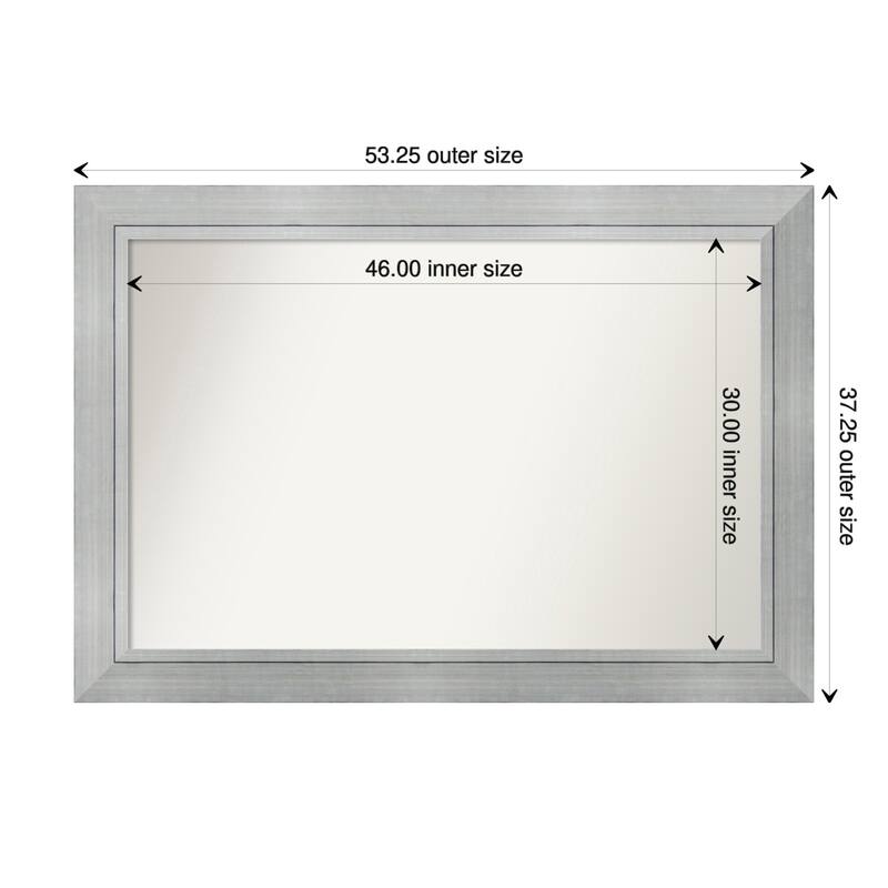Romano Silver Framed Non-Beveled Custom Wall Mirror, Bathroom Vanity Mirror - Outer Size: 53.25 x 37.25