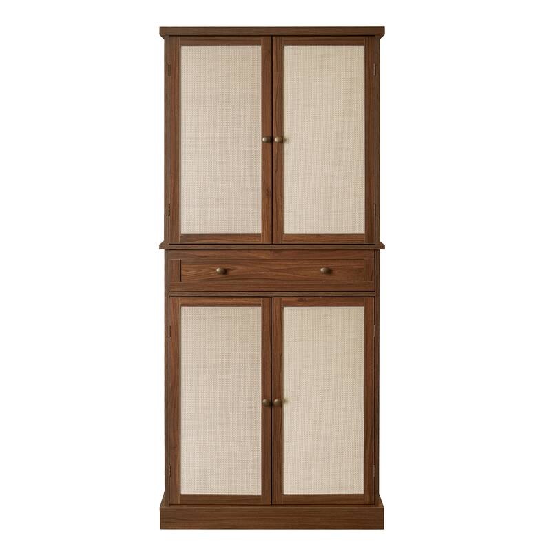 GDFStudio - TallRattan Modern Storage Cabinet with 4 Doors, 1 Drawer, and Adjustable Shelves