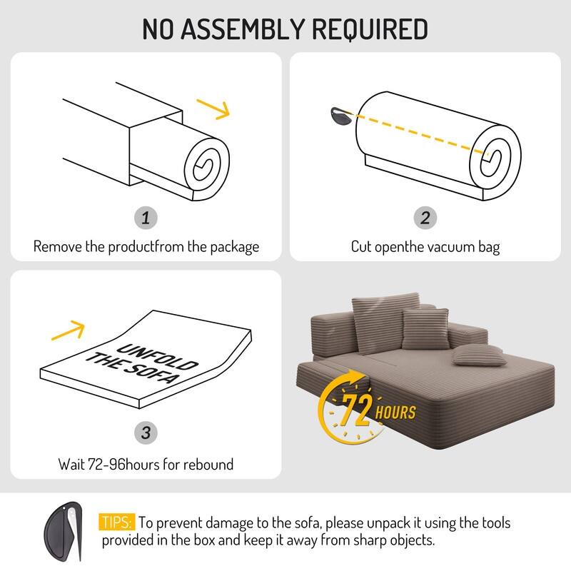 Luxurious Plush Corduroy Chaise Lounge Convertible Sofa Bed with Storage Pocket and Wide Armrests