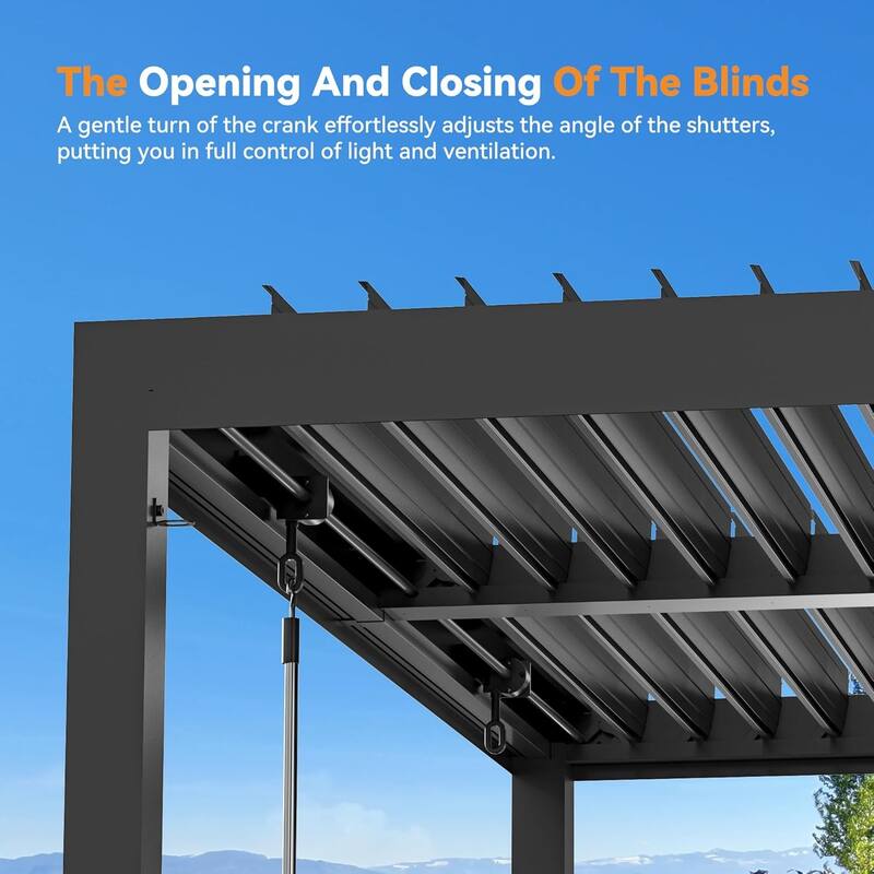 Modern Shade Louvered Pergola 10'x10' with USB Charging Port Deck, Adjustable Waterproof Roof & Integrated Drainage,Black