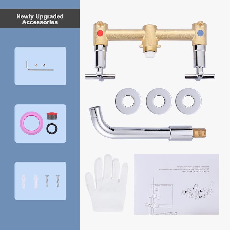 WOWOW Wall Mount Double Handle Bathroom Faucet
