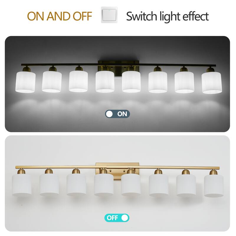 8-Light Bathroom Light Fixtures Over Mirror, 52inch Modern Vanity Lights with Frosted Glass Shade