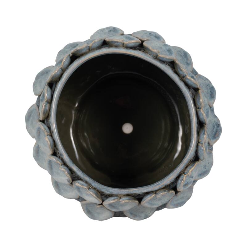 Stoneware Planter with Sculpted Leaf Accents and Textured Detailing