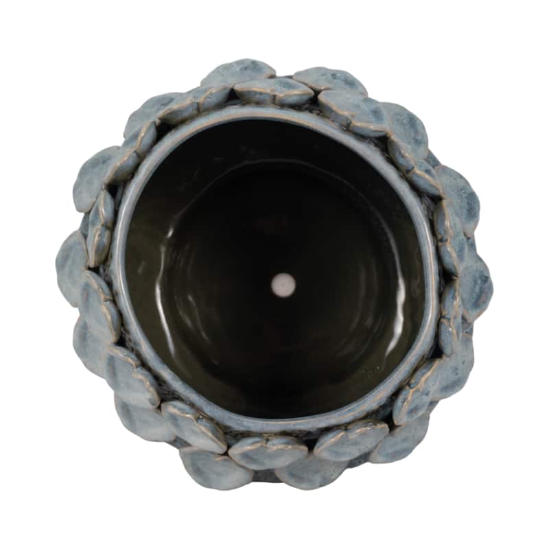 Stylish Ceramic Planter with Sculptural Leaf Heart Details