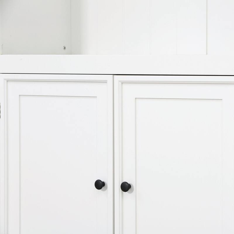 78.75" Farmhouse 4-Tier Display Bookcase with Dimmable LED Light, Glass Shelves & Storage Doors