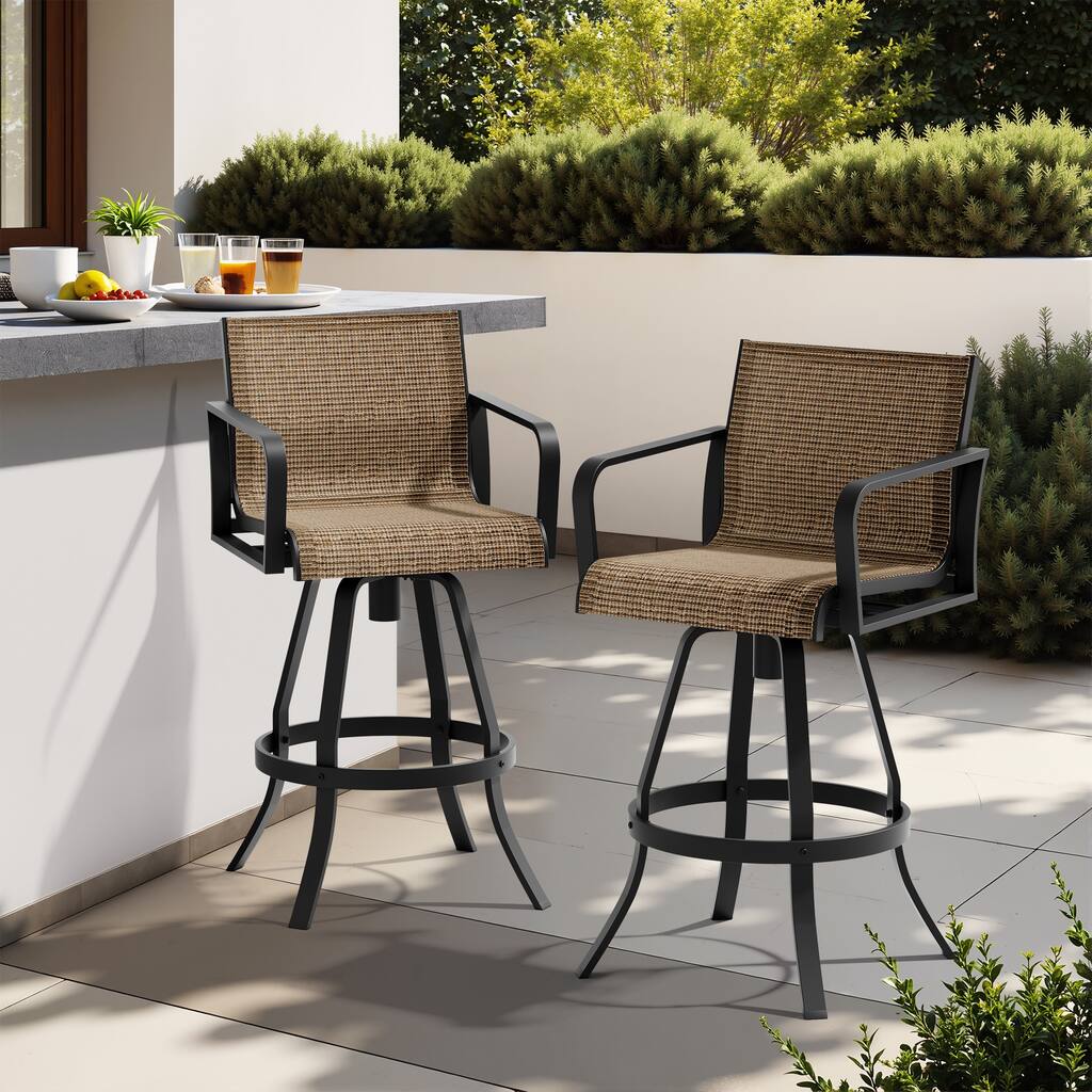 Outdoor Indoor Patio Aluminum Premium Sunbrella Fabric Swivel Barstools