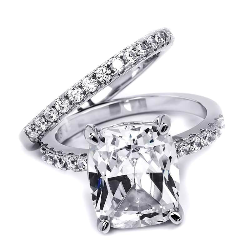 Womens 7.0 CT Bridal Wedding Ring Set Cushion Cut Sterling Silver