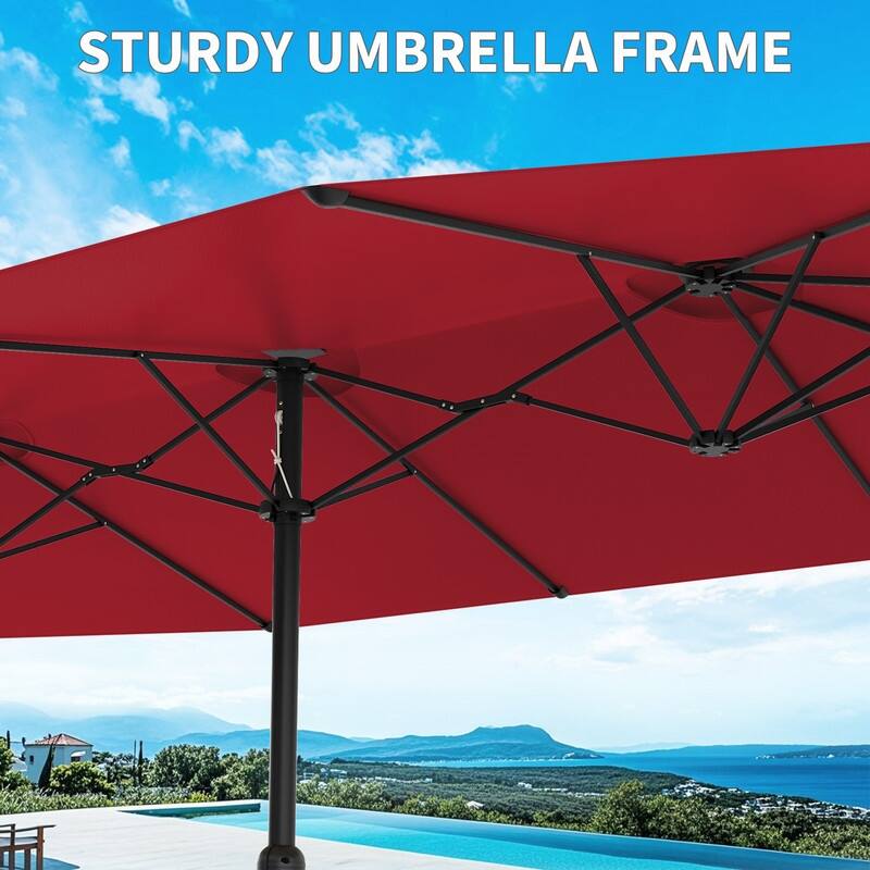 15ft Large Patio Umbrella with Base, Outdoor Double-Sided Market Umbrella with Crank Handle