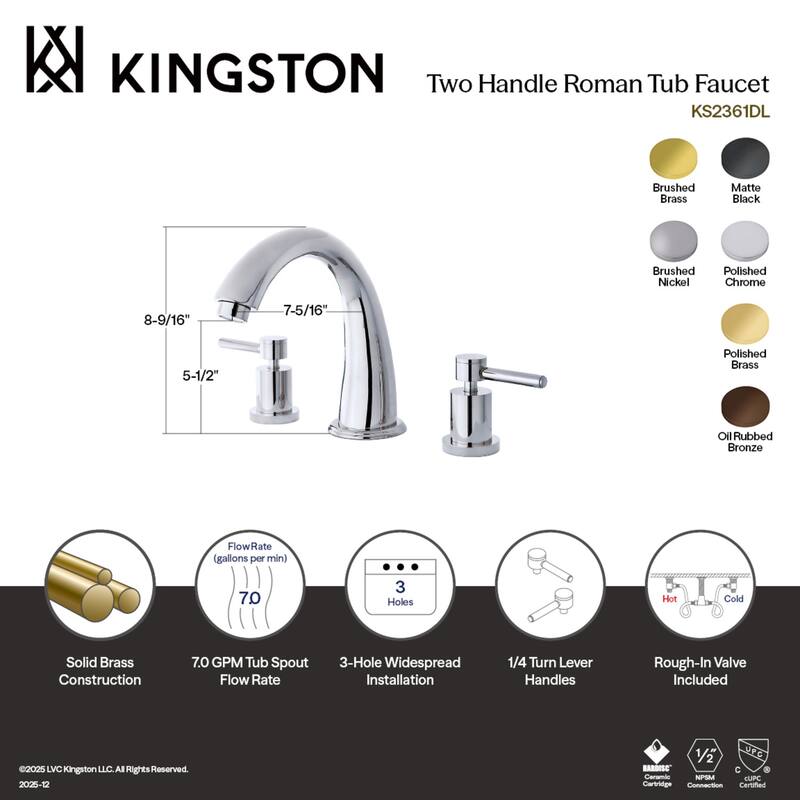 Kingston Brass Concord Two-Handle Deck Mount Roman Tub Faucet