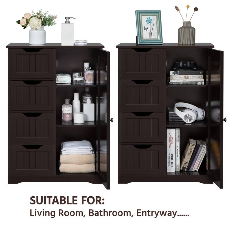 Yaheetech Floor Bathroom Cabinet Unit with 4 Drawers, Cupboard Storage for Bathroom, Livingroom