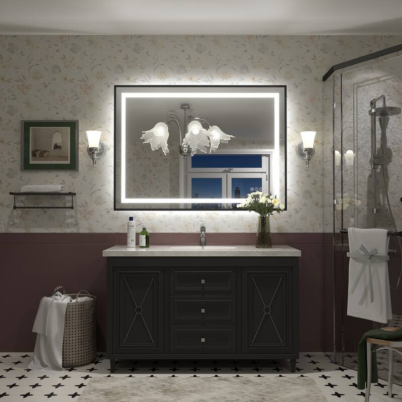 Black Metal Framed LED Front Light and Backlit Anti-Fog Wall Bathroom/ Vanity Mirror