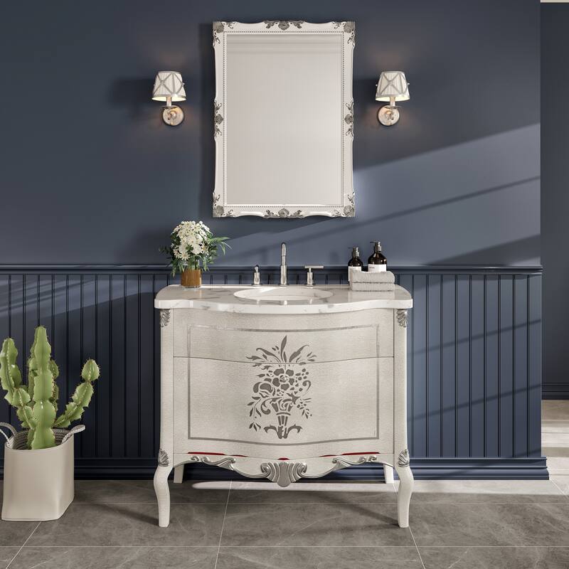 Monaco 38"W Ivory Bath Vanity with Carrara Quartz Top & Porcelain Sink