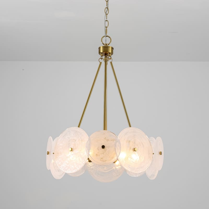 6-Light " Modern Luxury Gold Round Chandelier with White Strie Glass for Living Room,Bedroom