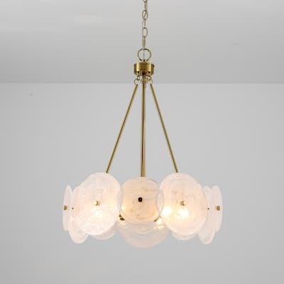 6-Light 20.1" W Modern Luxury Gold Round Chandelier with White Strie Glass for Living Room,Bedroom
