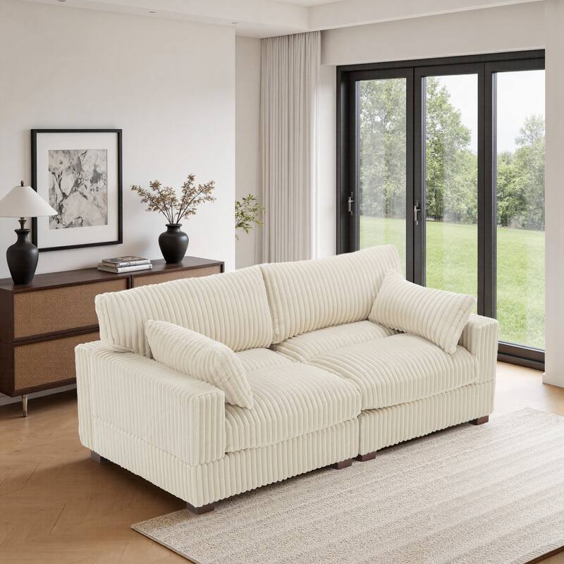 Upholstered Plush Flannel Modular Sectional Sofa with Pillows,Ajustable Headrest