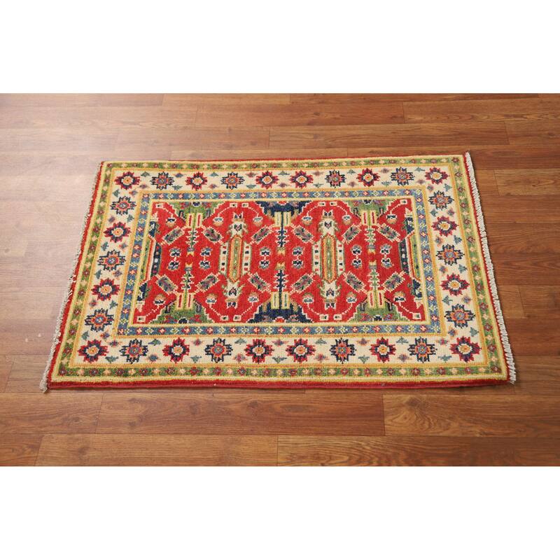 Traditional Red Kazak Oriental Rug Handmade Wool Carpet - 2'0"x 3'0"