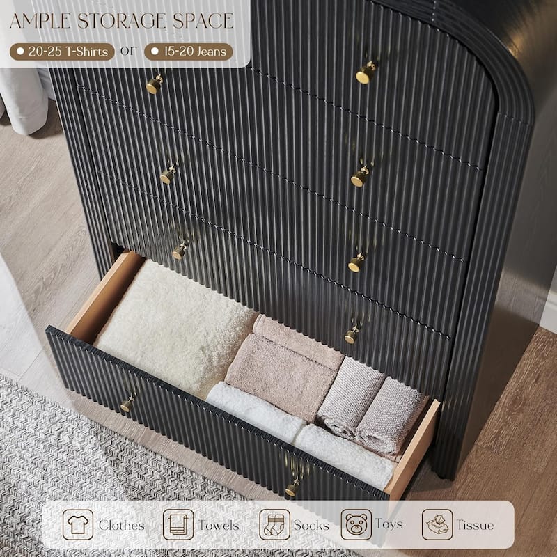 Modern Fluted 5 Drawers Dresser, Wood Chest of Drawers for Bedroom