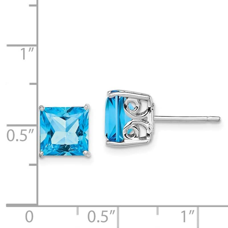 Curata 925 Sterling Silver 8mm Square Blue Topaz Earrings