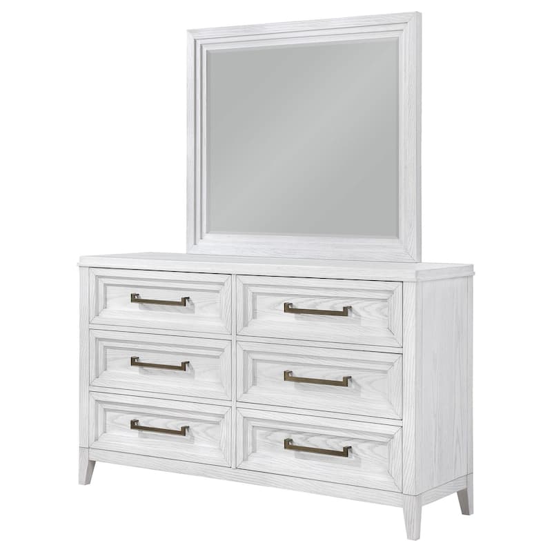 6-Drawer Distressed White Dresser and Mirror Set with Rustic Charm, Smooth Glide Drawers, and Ample Storage