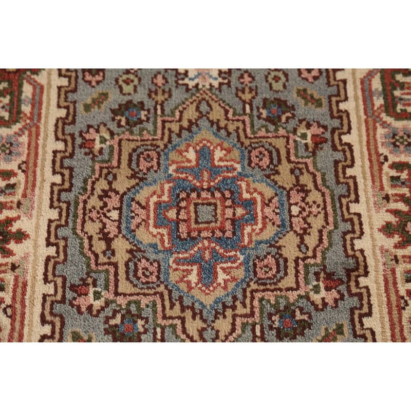 Geometric Heriz Serapi Indian Runner Rug Handmade Wool Carpet - 2'5" x 10'1"