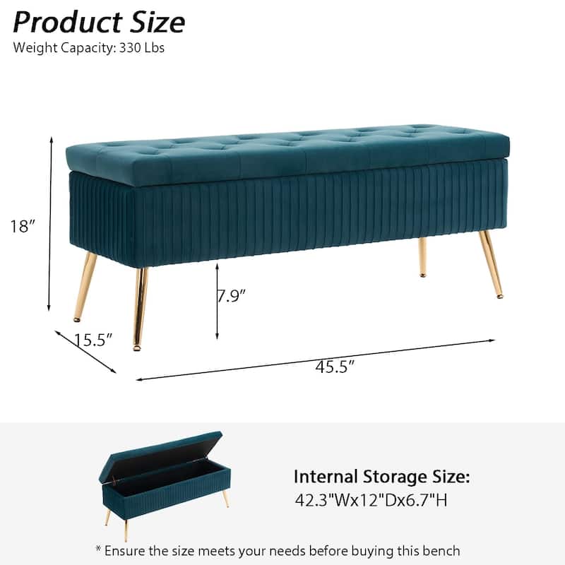 Velvet Storage Bench for Bedroom,End of Bed Bench for King Size Bed, Modern Upholstered Long Ottoman Bench for Entryway