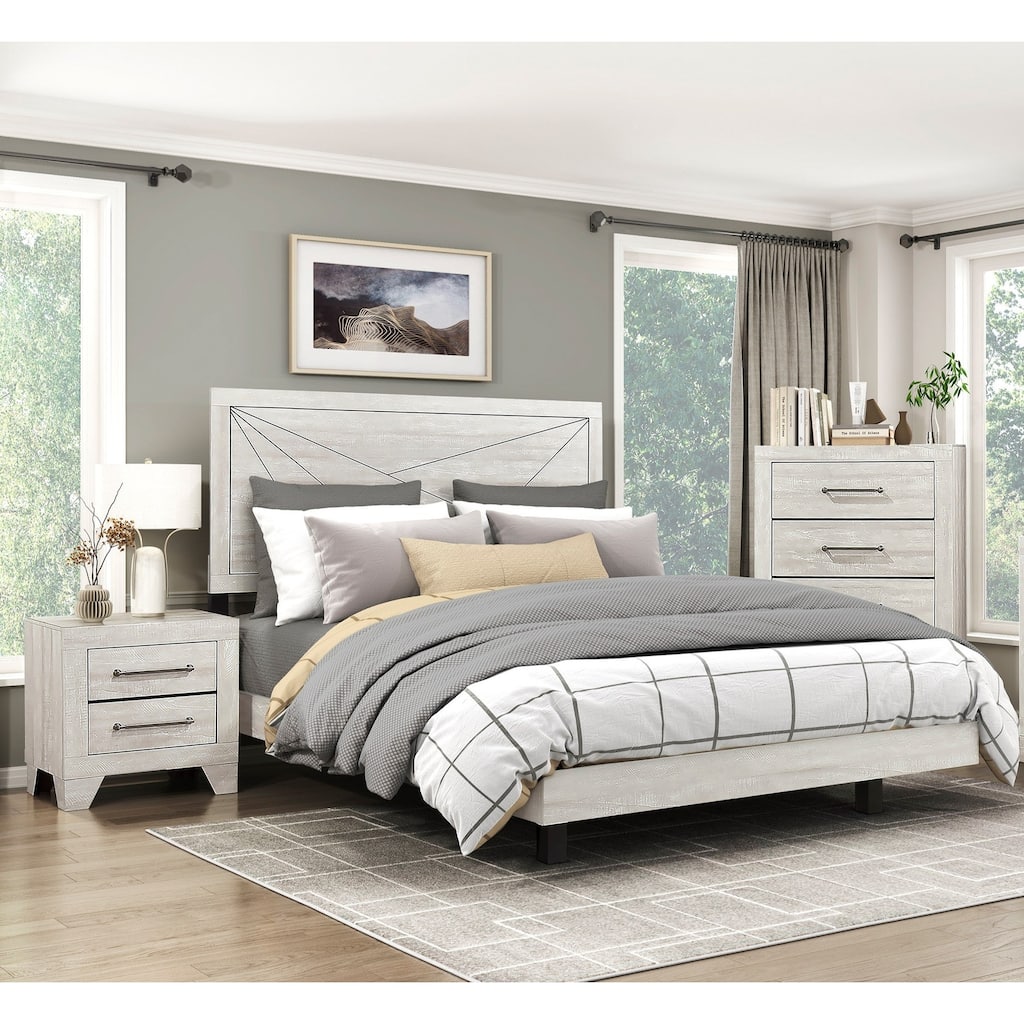 Modern Bedroom 3pc Set Gray Panel Bed Chest Nightstand