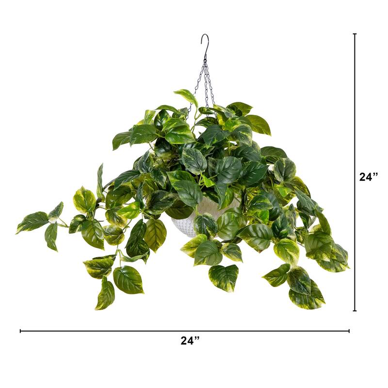 Pre-Lit Pothos Artificial Plant - 24" - Warm White LED Lights