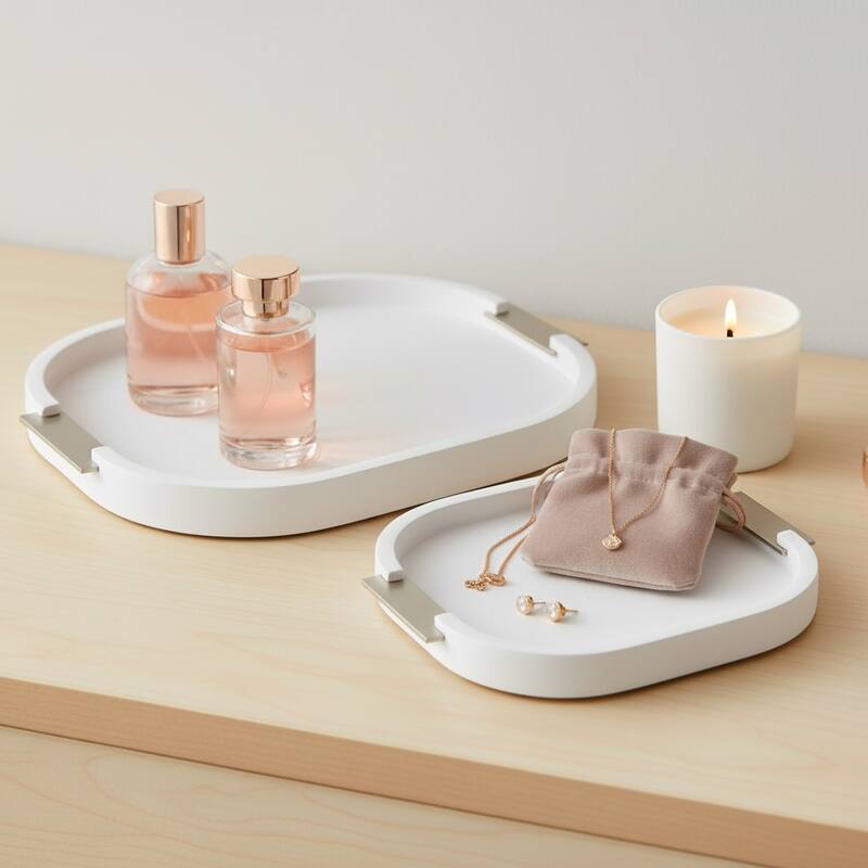 Decorative Square Wood Accent Tray - Set of 2 - 18", 14", White - 18.0"