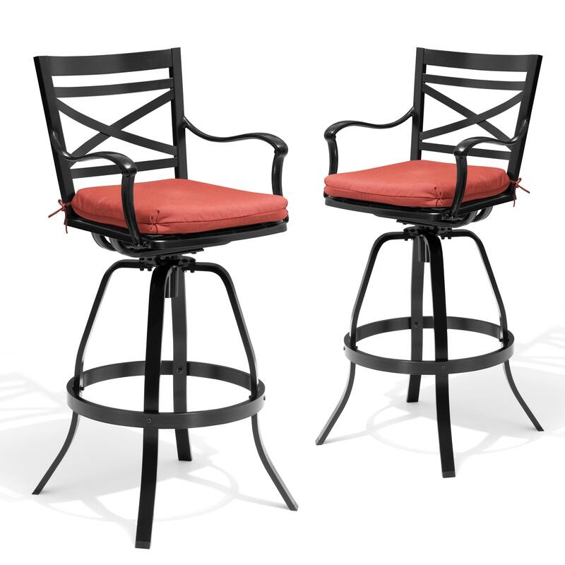 Outdoor Indoor Aluminum Swivel Patio Bar Stools Dining Chairs with Removable Sunbrella Cushion - Red - 2-Piece