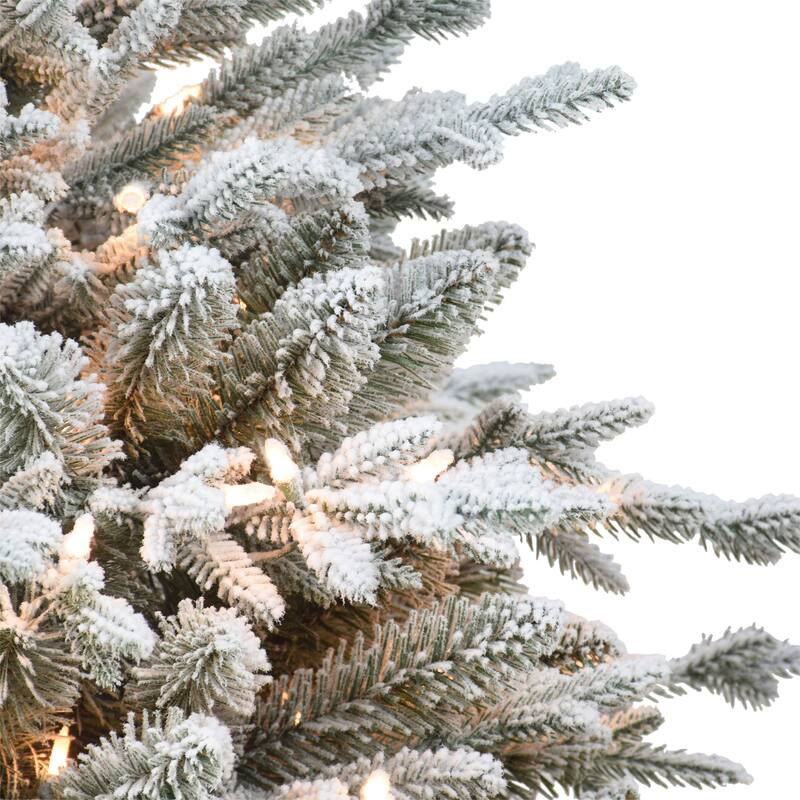 Puleo International 7.5 ft. Pre-lit Slim Flocked Northern Fir Artificial Christmas Tree