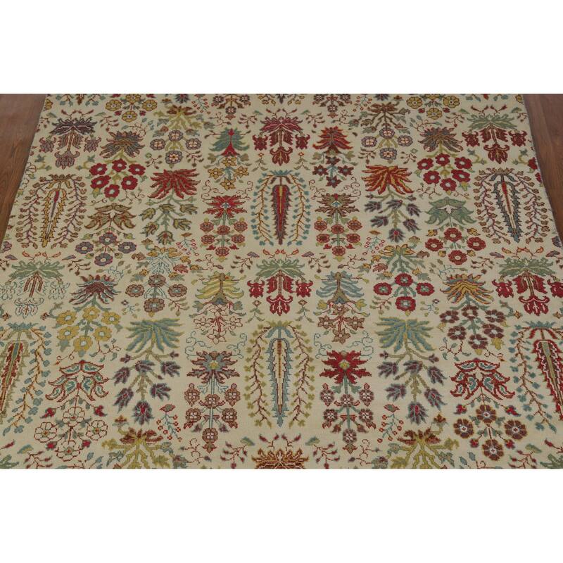 Hand Knotted Oriental 100% Wool Carpet Traditional All-Over Beige & Ivories Ziegler Area Rug - 7' 7'' X 5' 7''