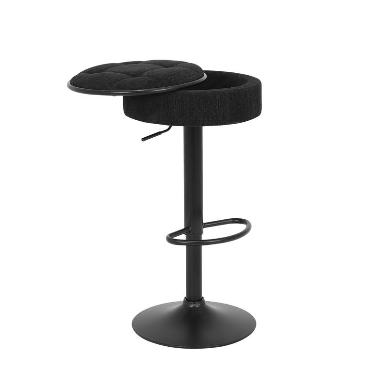 Adjustable Linen Bar Stools with Storage, Set of 2 Round Swivel Counter Height Stools, Modern Armless Bar Chairs for Kitchen