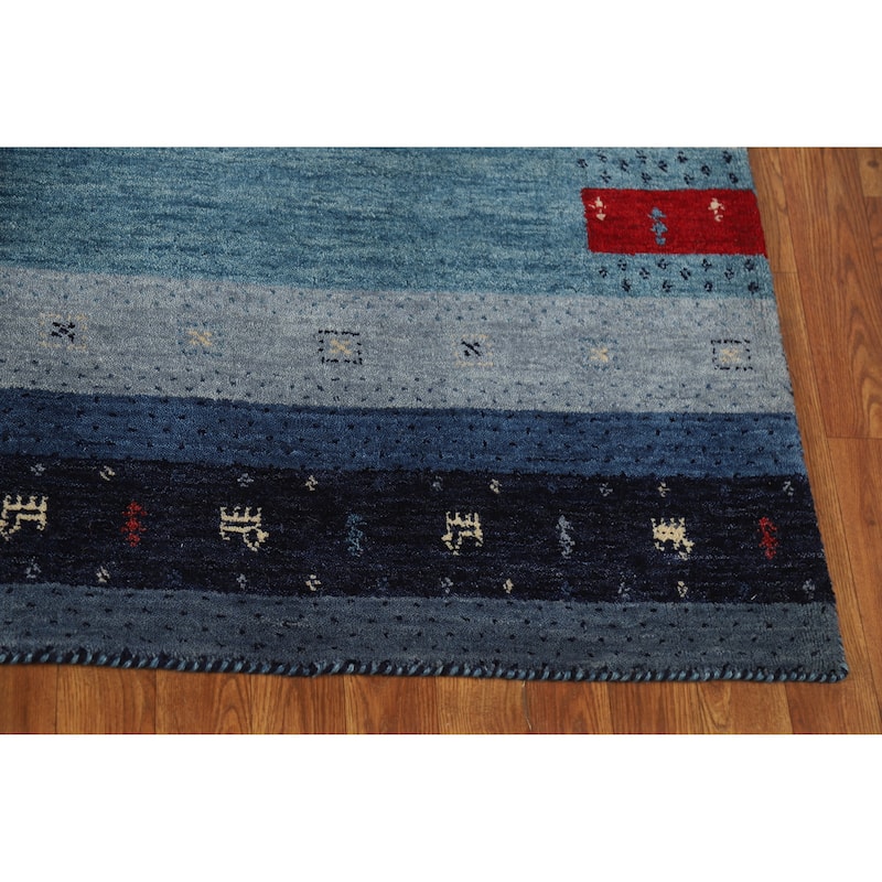 Blue Gabbeh Indian Area Rug Hand-Knotted Wool Carpet - 5'6" x 7'7"