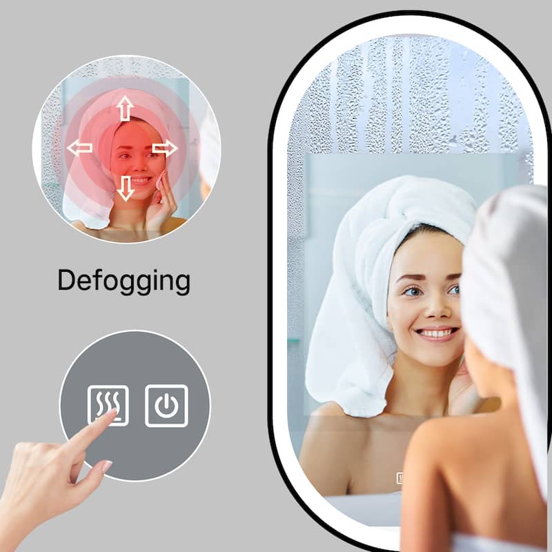 20" x 40" Pill Shape Metal Frame LED Anti-fog Bathroom Vanity Mirror