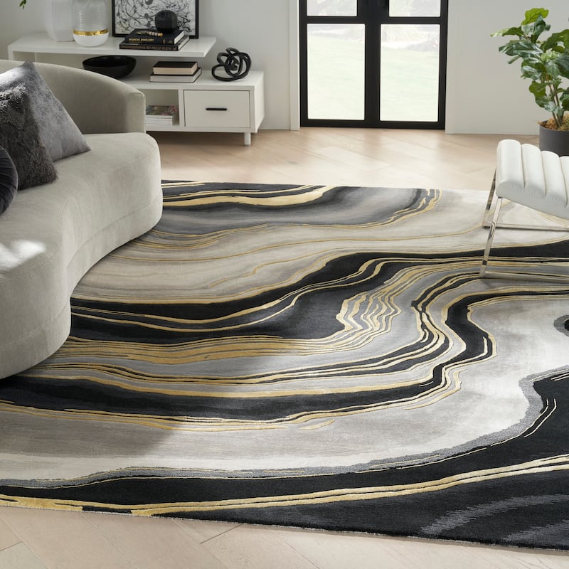 Nourison Prismatic Silver Green Modern Luxe Hand-Tufted Indoor Rug